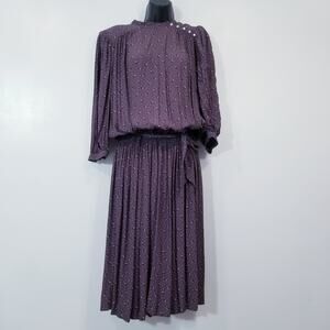 Vintage 70's 80's Dress Nicole Miller Pleated Printed High Neck